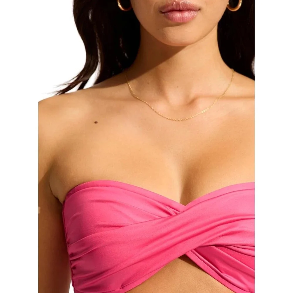 Seafolly Twist Bandeau Bikini Top Swimsuit Removable Strap Hot Pink Size 6 - Picture 2 of 10